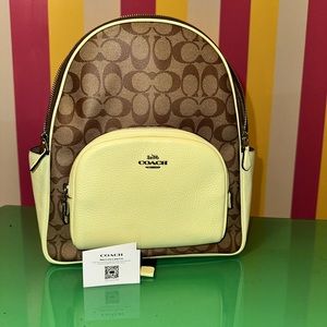 Coach (5671) Court Signature Leather Khaki/Pale Lime Medium Backpack Bookbag Bag